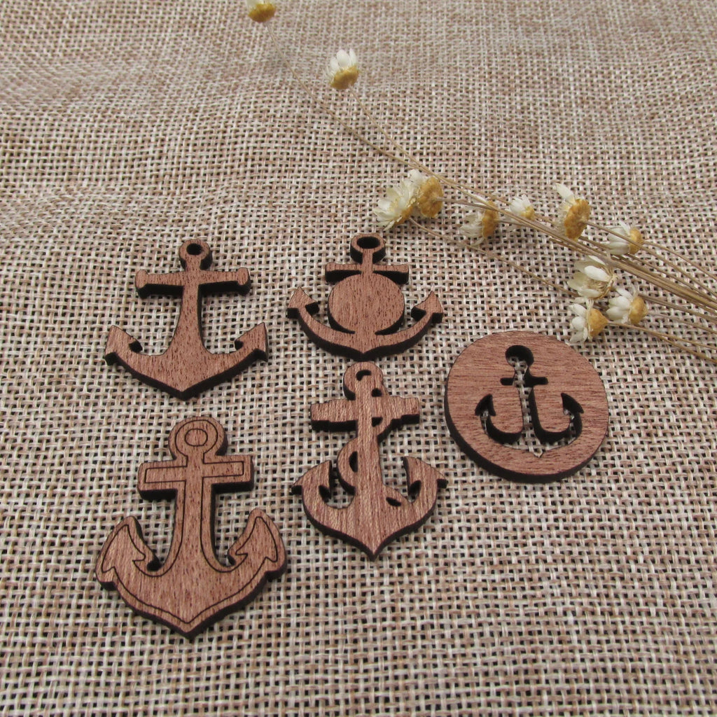 3 Pair Unfinished Ocean Wooden Beach Boat Anchor Shape Cutout For Brooches Pin Magnet Pendant Charms Diy Making