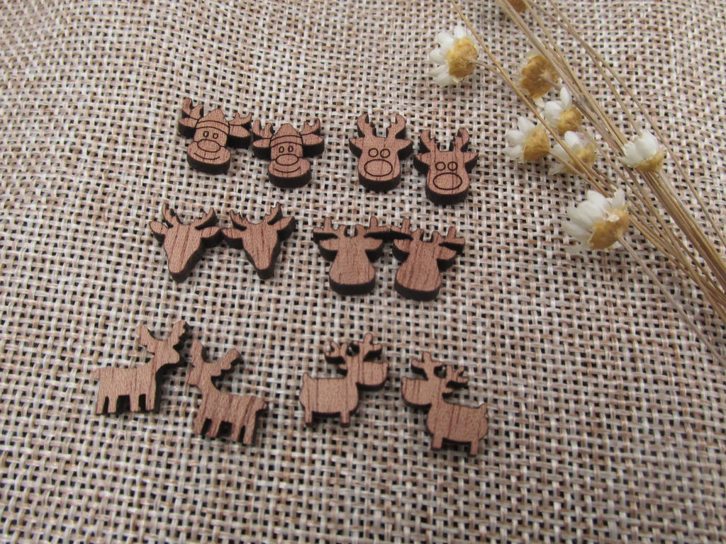 5 Pair Unfinished Blank MINI Wood Cabochon Christmas Reindeer Deer Wooden Cutout Shapes For DIY Stud Earrings Supplies
