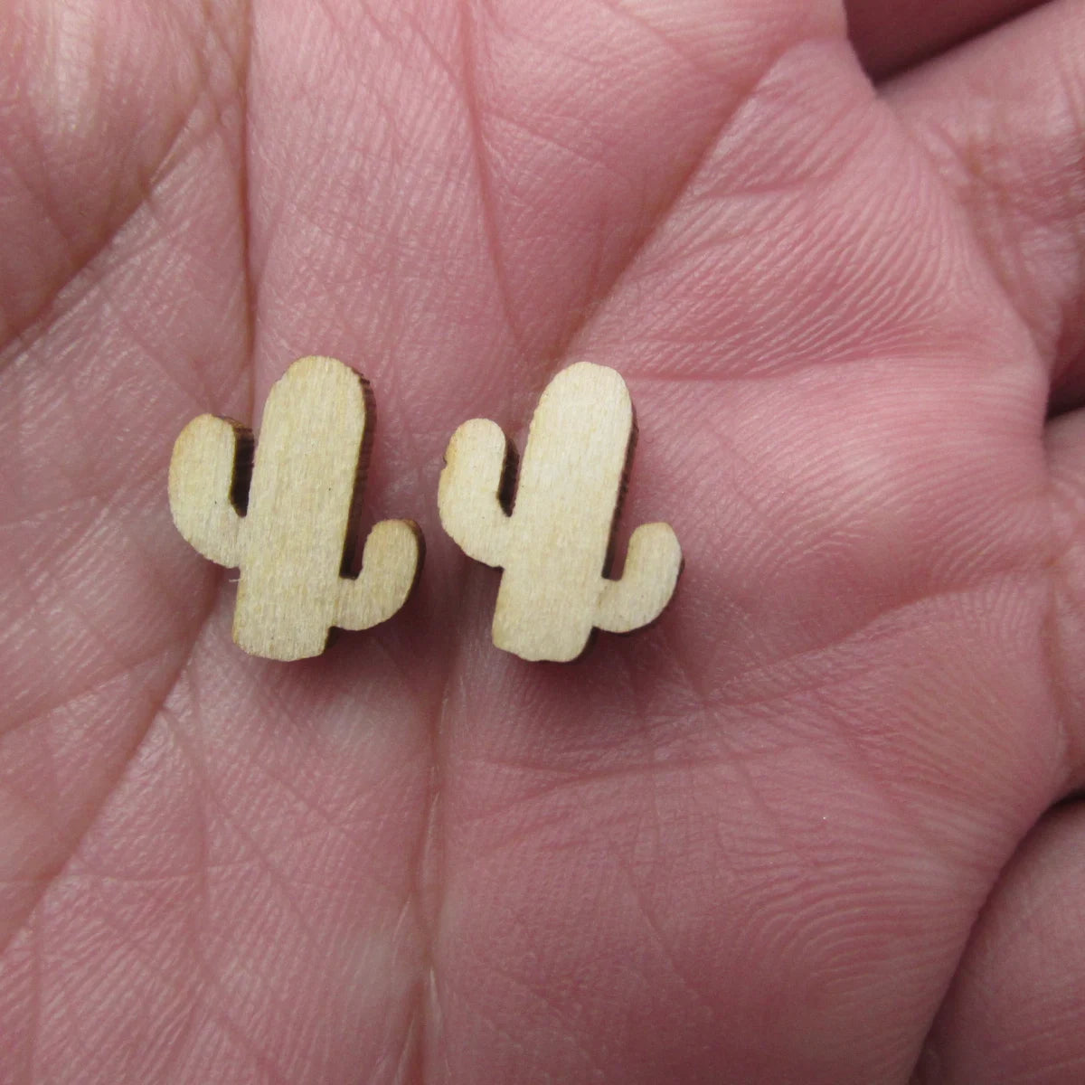 10pcs Unfinished Blank Plant Cactus Pot Shape Mini Wood Boho Stud Earring Post Cabochon Handmade Charms
