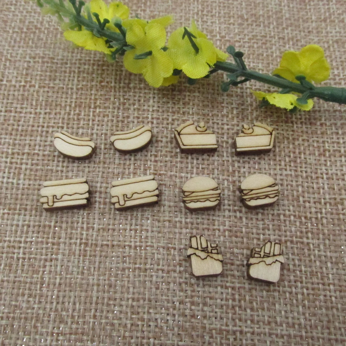 5 Pair Unfinished Blank Wooden Food Hot Dog Hamburger Cabochon S'mores Post Chocolate Bar Wood Pie Slice Earrings Stud