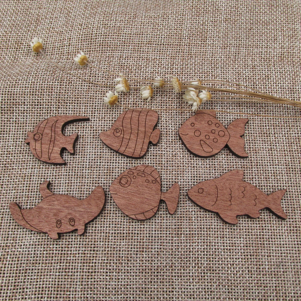 3 Pair Unfinished Under The Sea Ocean Animal Wooden Fish Shape Cutout For Brooches Pin Magnet Pendant Jewerly Diy Making