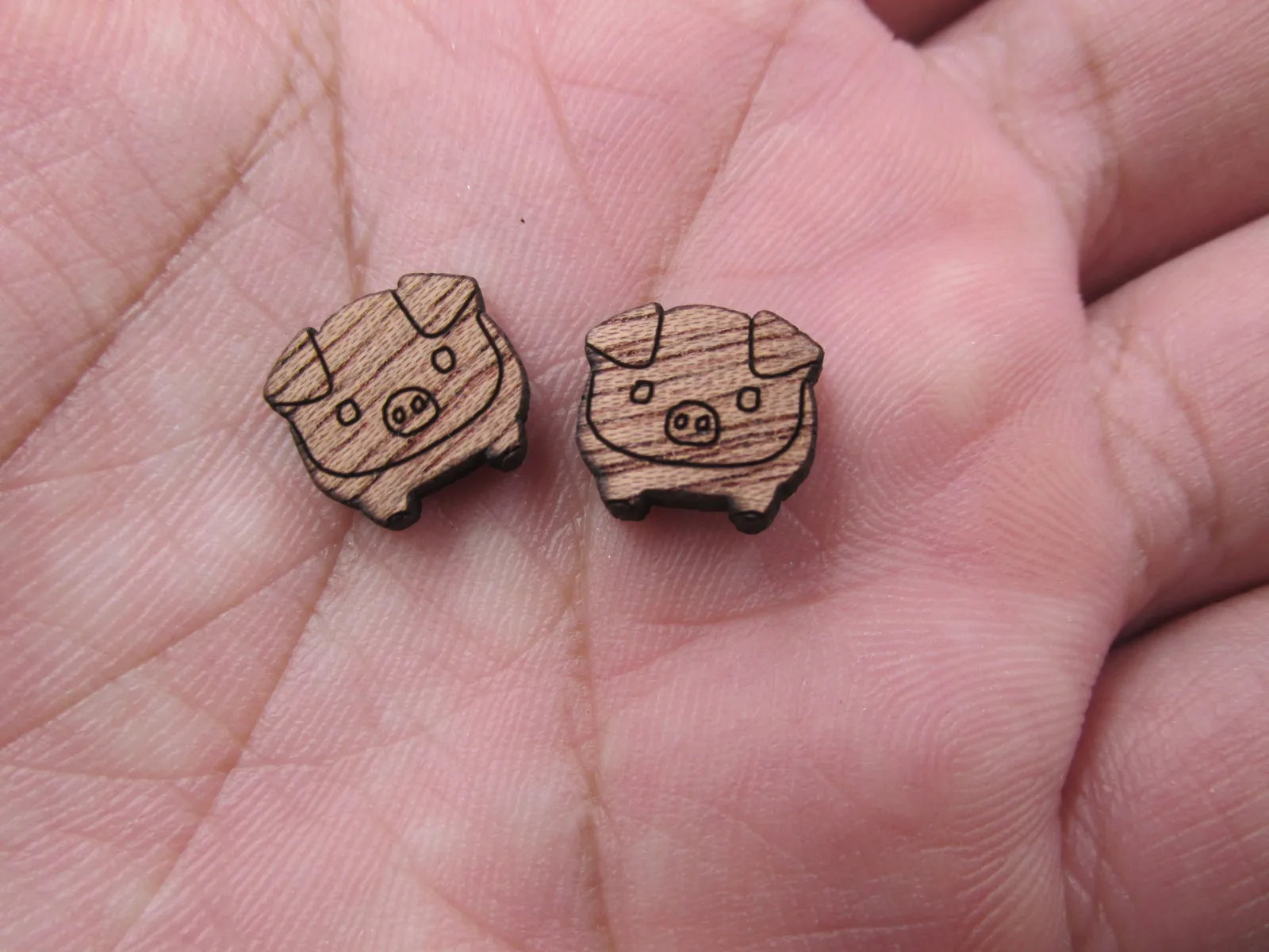5 Pair Unfinished Laser Cut Blank Animal Wooden Pig Cabochon Charms Wood Shape Cutouts For DIY Craft  Earring Stud
