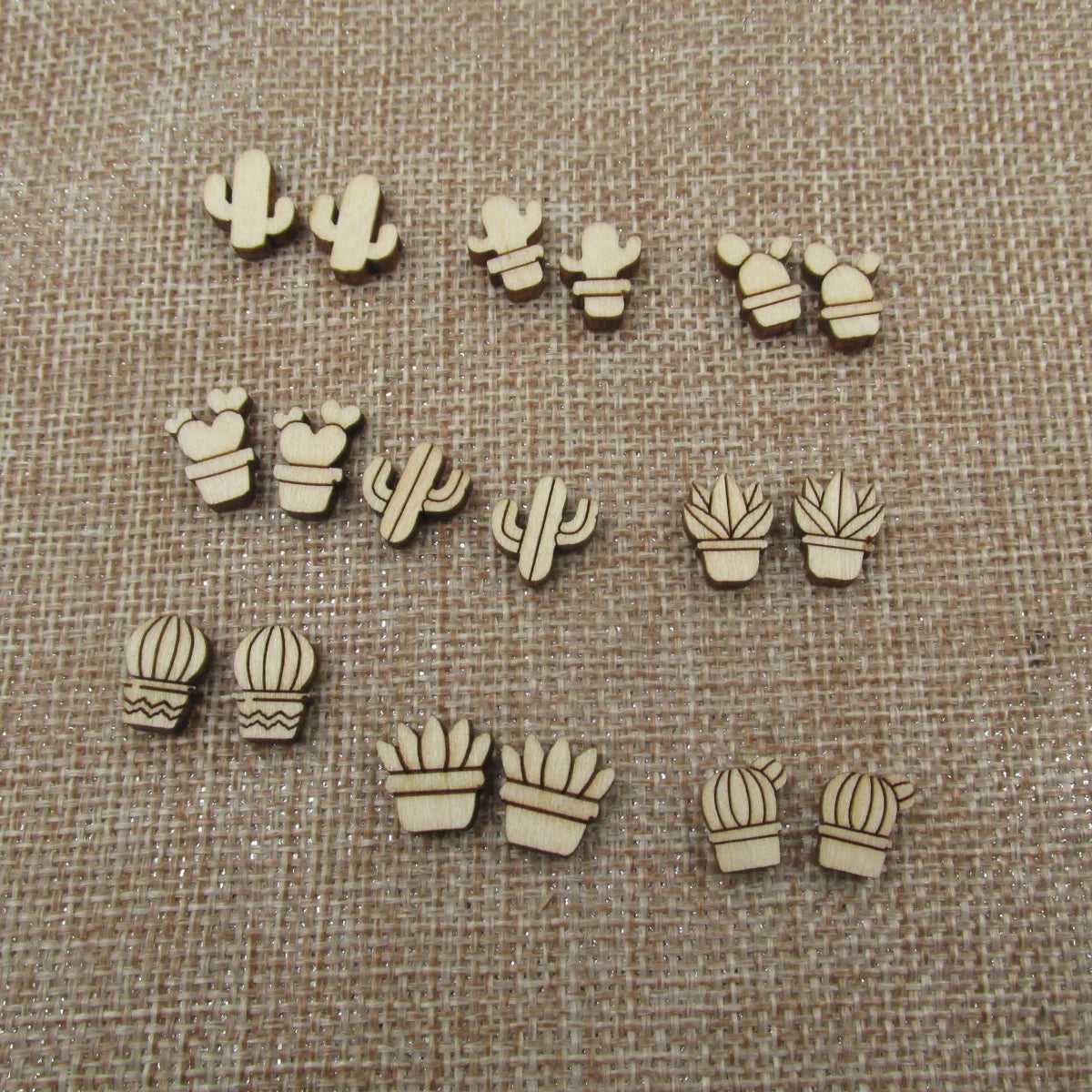 10pcs Unfinished Blank Plant Cactus Pot Shape Mini Wood Boho Stud Earring Post Cabochon Handmade Charms