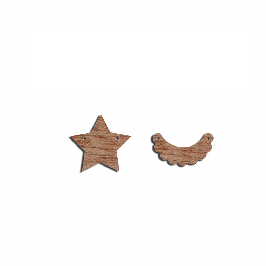 6pcs Unfinished Blank Wooden Star Scalloped Earring Charms Connector Pendant for Jewelry Making