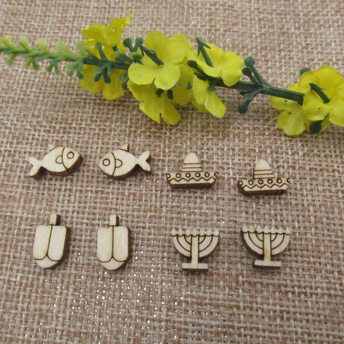 5 Pair Unfinished Blank Wooden Menorah Sombrero Hat Cabochon Dreidel Hanukkah Gefilte Boho Post Wood Earrings Stud