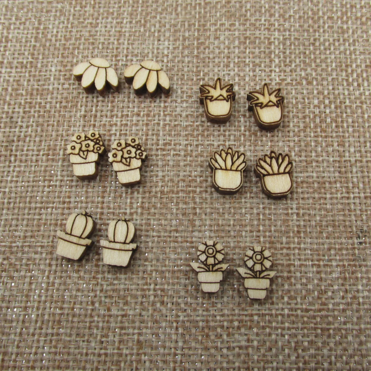 10pcs Unfinished Blank Tiny Coneflower and flower pot Shape Mini Wood Boho Stud Earring Post Cabochon Handmade Charms