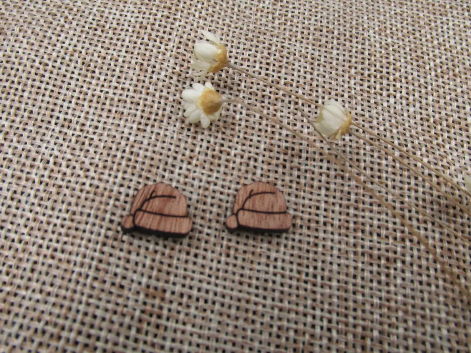 5 Pair Unfinished Blank Wood Cabochon Christmas Santa Hat Wooden Cutout Shapes For Paint Kit Craft  DIY Stud Earrings Supplies