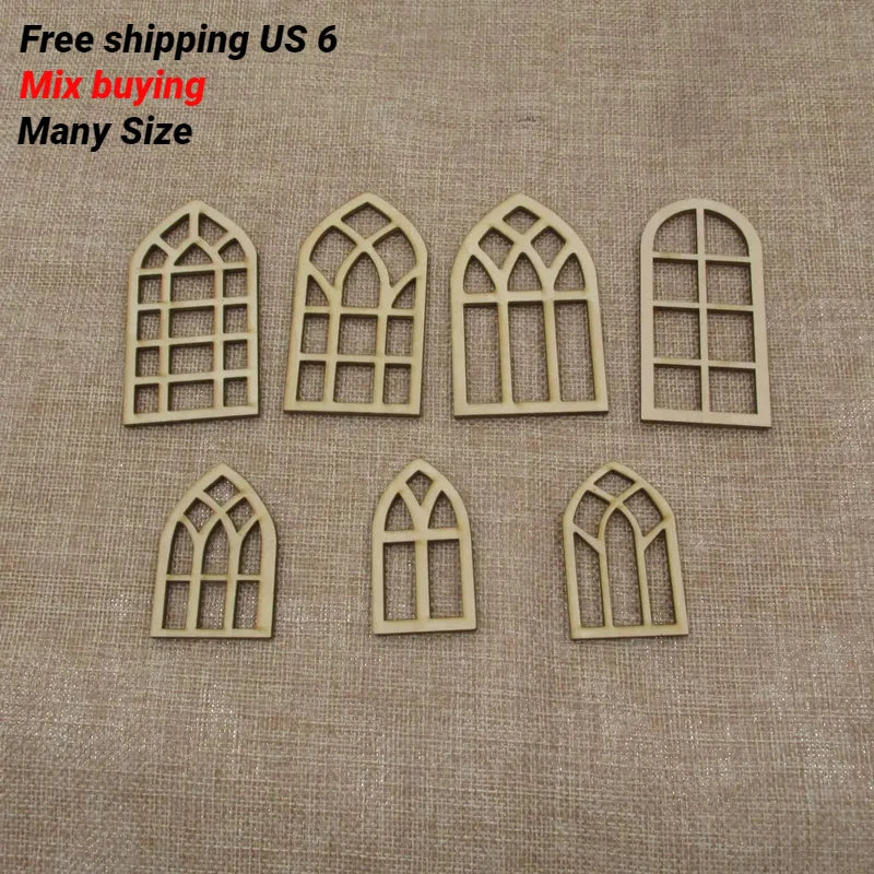 Unfinished Blank Dollhouse, Church Shape, Wooden Door, House Accessories, DIY Craft, 10Pcs