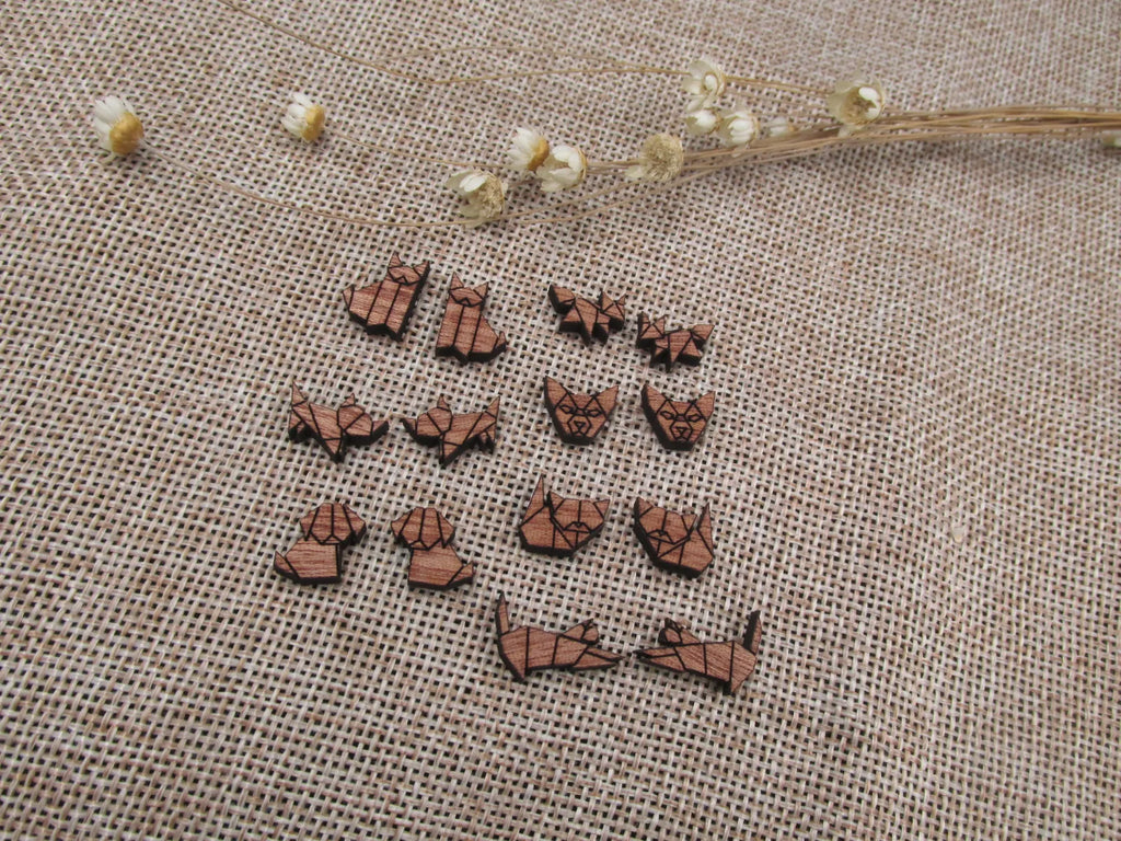 5 Pair Geometric Origami Unfinished Blank Wood Cabochon Home Animal Cat Wooden Cutout Shape For DIY Earrings Supplies