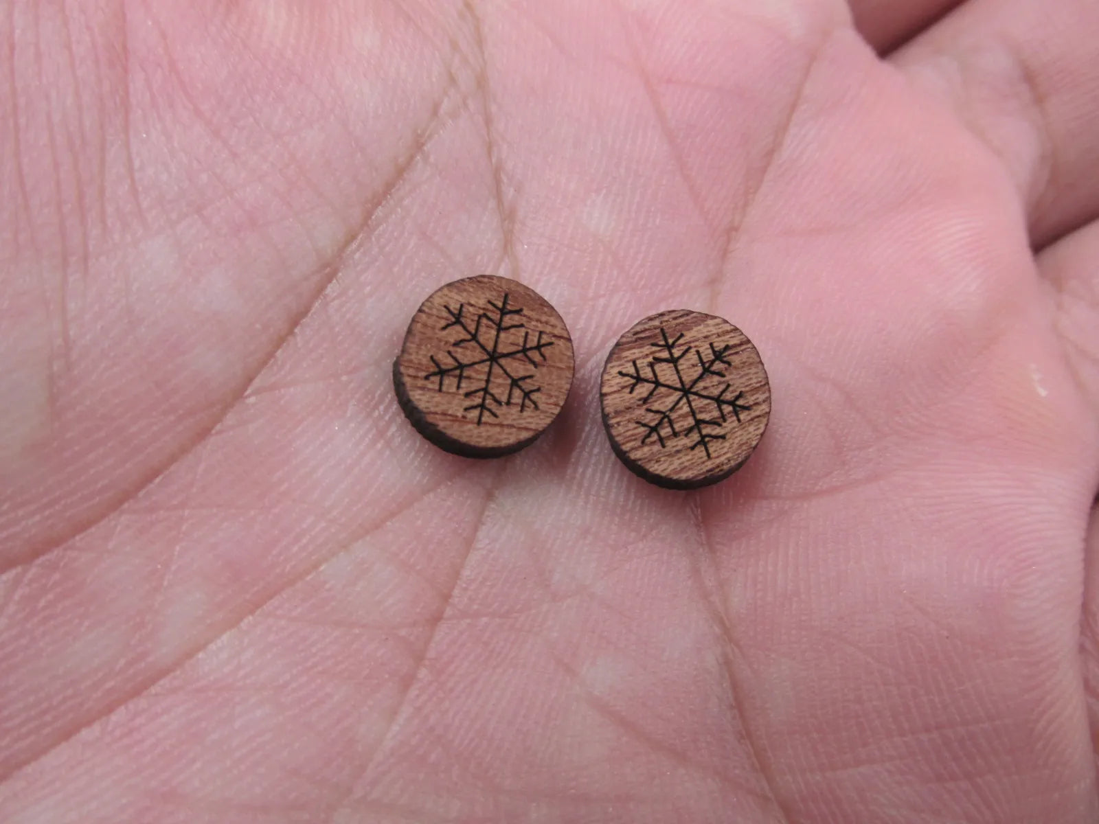 5 Pair Unfinished Blank MINI Wood Cabochon Christmas Snow Snowflakes Wooden Cutout Shapes For DIY Stud Earrings Supplies