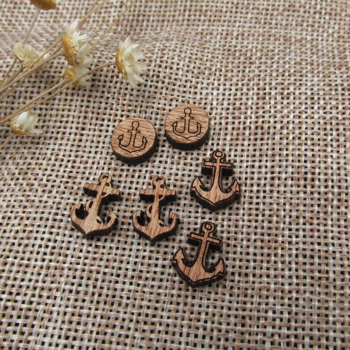 5 Pair Unfinished Blank Beach Ocean Boat Wood Anchor Wooden Cutout Shapes For DIY Stud Earrings Supplies