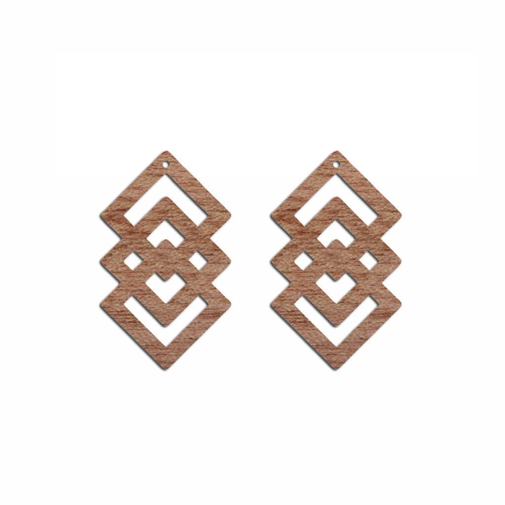 6pcs Unfinished Blank Wooden Geometric Squares Shape Wood Drop Earring Charms Pendant for DIY Jewelry Making