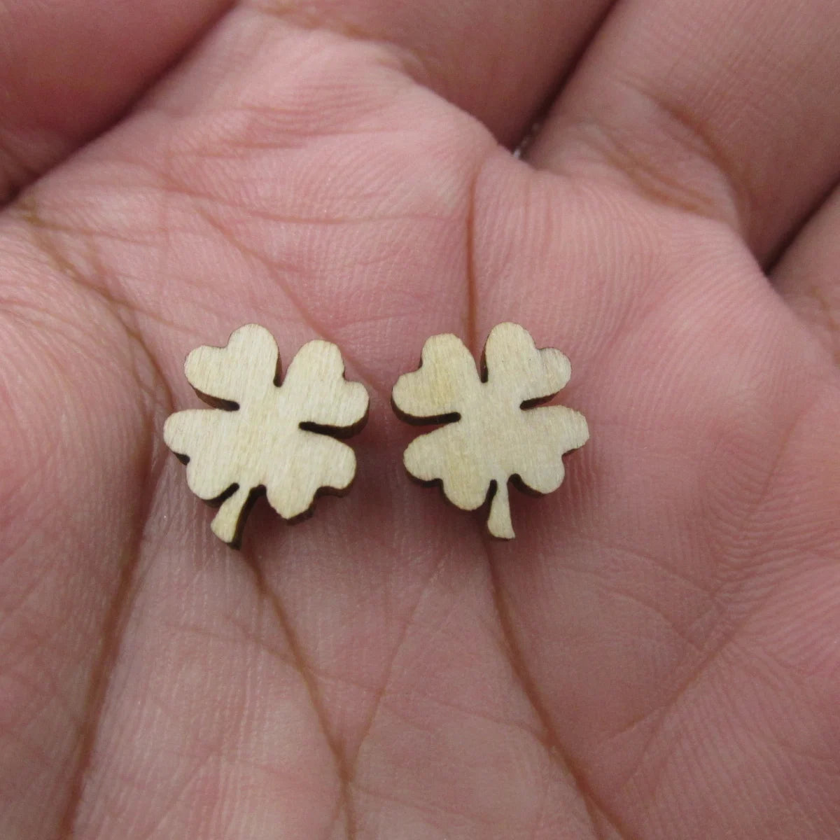 5 Pair Unfinished Blank Wooden 4 Leaf 3 Leaves Shamrock Fleur De Lis Cabochon Post Wood Earrings Stud St Patricks Day Gifts