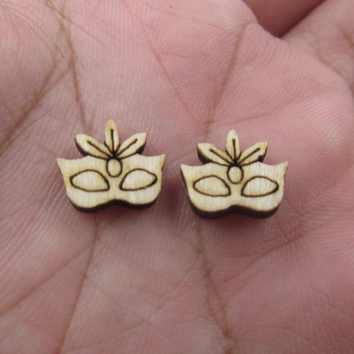 5 Pair Unfinished Blank Wooden Masquerade Mask Cabochon Joker Hat Post Mardi Gras Drama Wood Earrings Stud Handmade Jewelry Gift