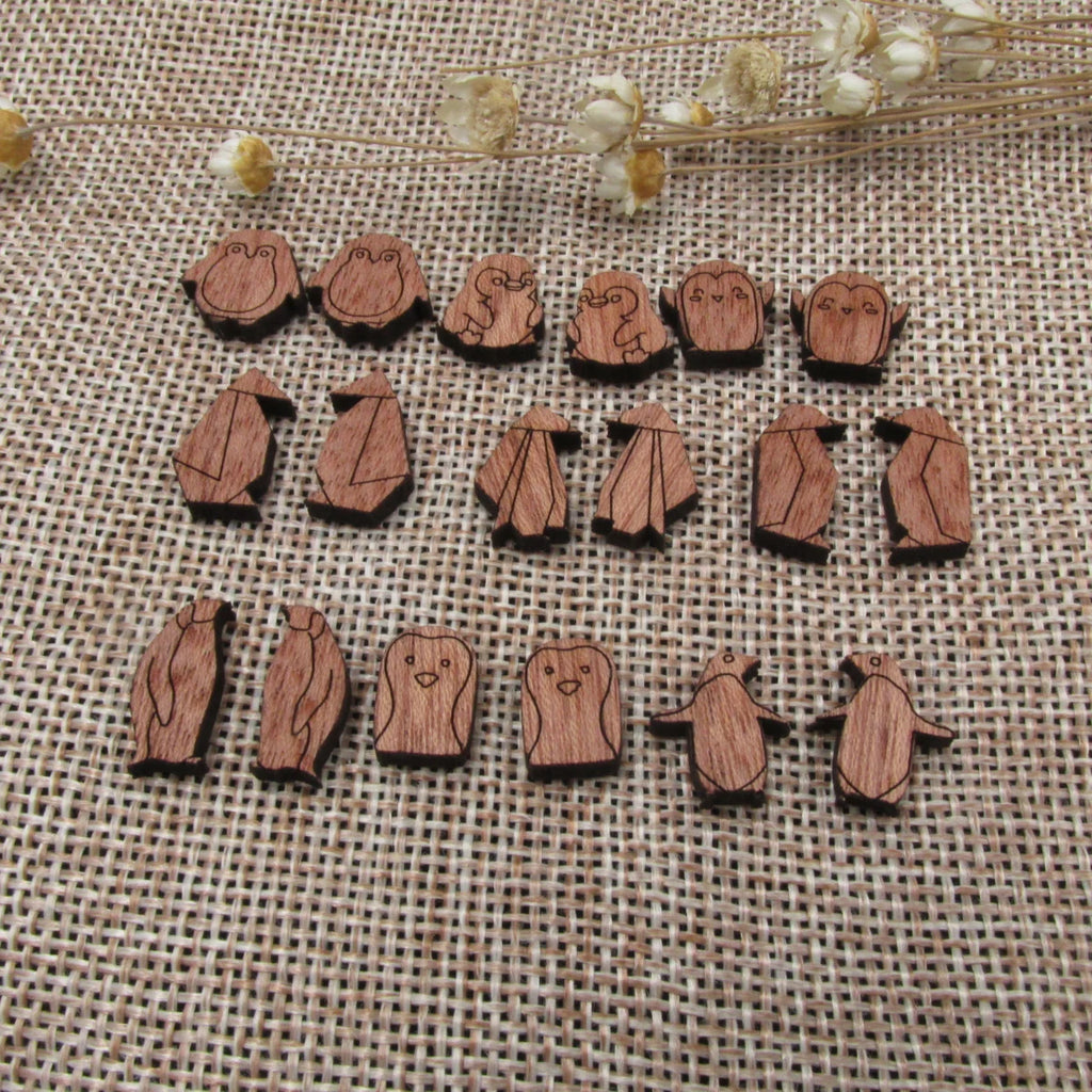 5 Pair Unfinished Blank Birds Wooden Penguin Cabochon Charms Wood Shape Cutouts For DIY Craft  Earring Stud