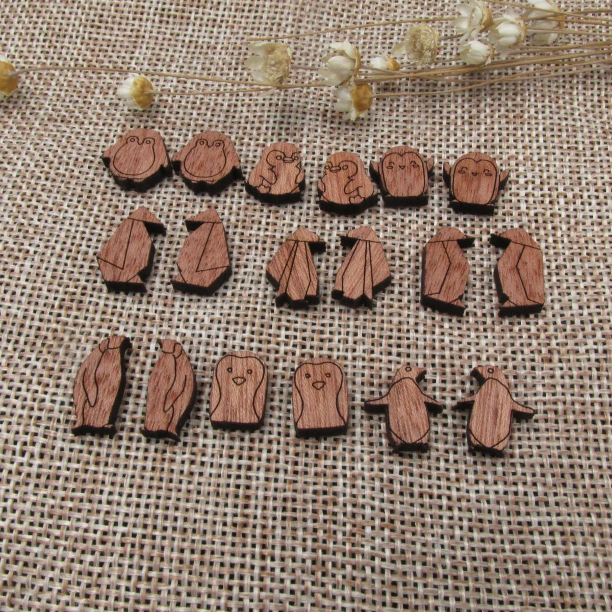5 Pair Unfinished Blank Birds Wooden Penguin Cabochon Charms Wood Shape Cutouts For DIY Craft  Earring Stud