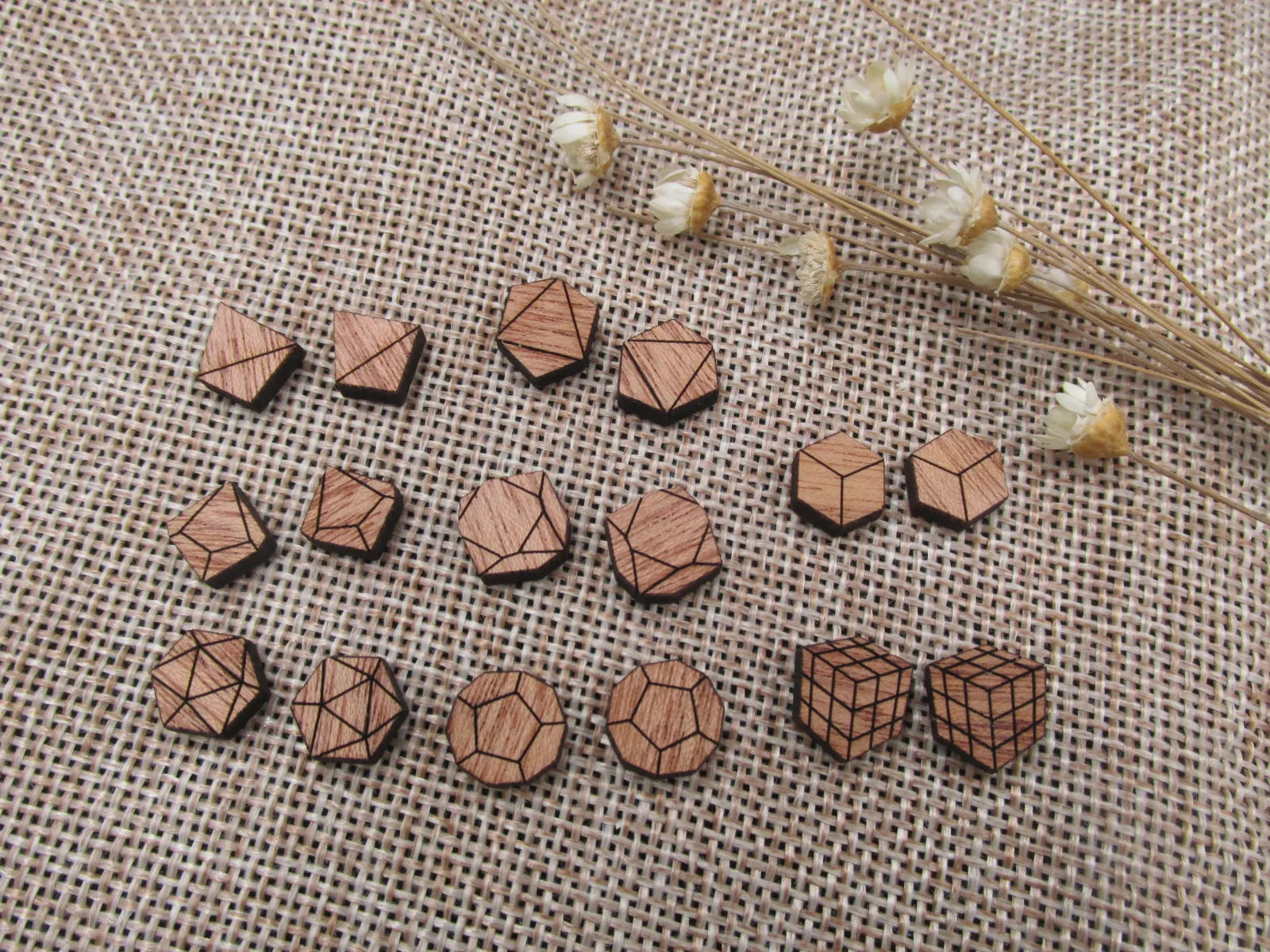 5 Pair Unfinished Blank Wood Cabochon Dice Cube Game Wooden Cutout Shapes For DIY Stud Earrings Supplies