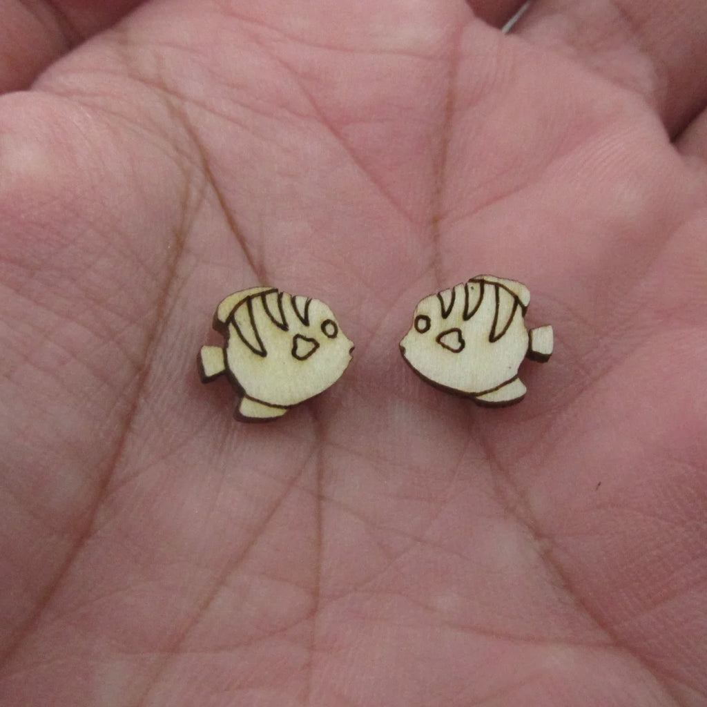 5 Pair Unfinished Blank Wooden Under The Sea Ocean Cabochon Flounder Angel Clown Tropical Fish Post  Wood Earrings Stud
