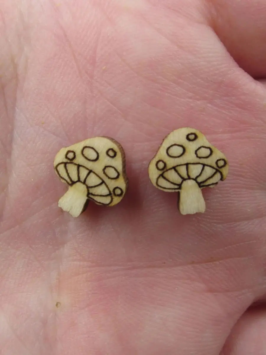 10pcs Unfinished Blank Tiny Mushroom Shape Mini Wood Stud Earring Lady Post Cabochon Handmade Charms
