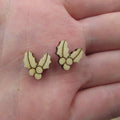 10pcs Unfinished Blank Tiny Holly With Nut Shape Mini Wood Stud Earring Post Cabochon Handmade Charms
