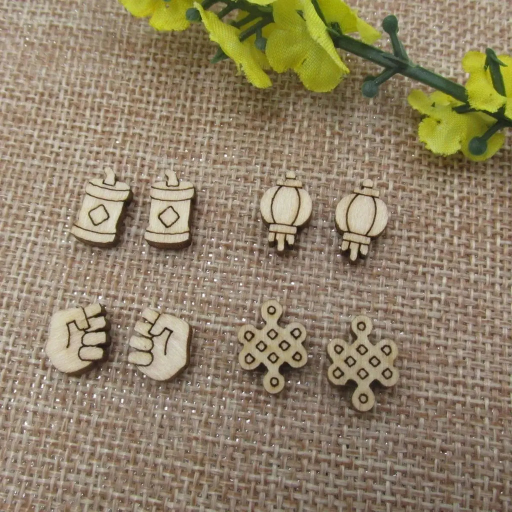 5 Pair Unfinished Blank Wooden History Month Cabochon Lunar New Year Amulet Firecracker Lantern Post Wood Earrings Stud