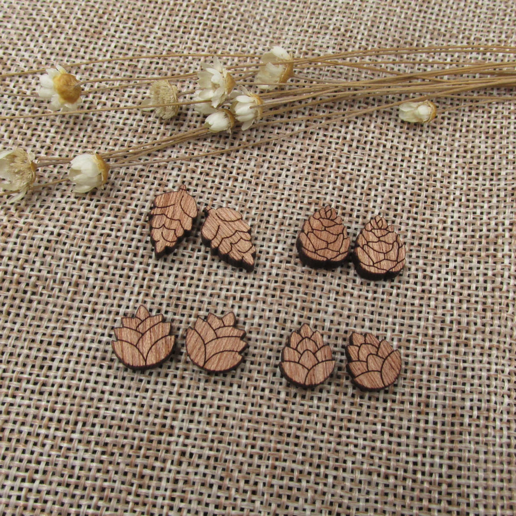 5 Pair Unfinished Blank Autumn Falls Leaves Wooden Pine Pinecone Cabochon Wood Shape Cutouts For DIY Craft Earring Stud