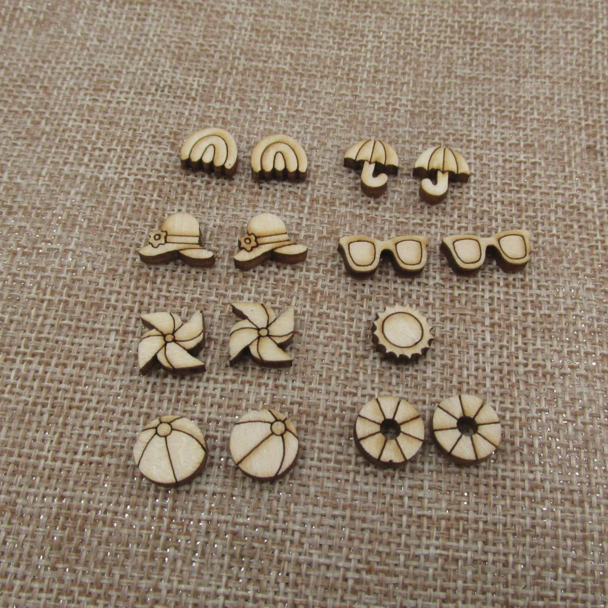5Pair Unfinished Blank Wood Summer Sun Hat Umbrella Boho Rainbow Beach Ball Cabochon Glasses Pinwheel Post  Earrings Stud