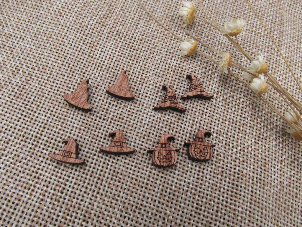 5 Pair Unfinished Blank Wood Cabochon Holidays Halloween Hat Wooden Cutout Shapes For DIY Stud Earrings Supplies