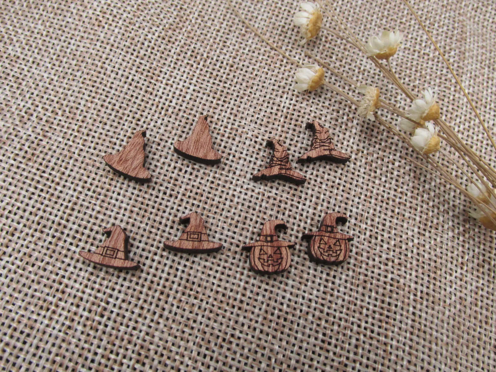5 Pair Unfinished Blank Wood Cabochon Holidays Halloween Hat Wooden Cutout Shapes For DIY Stud Earrings Supplies