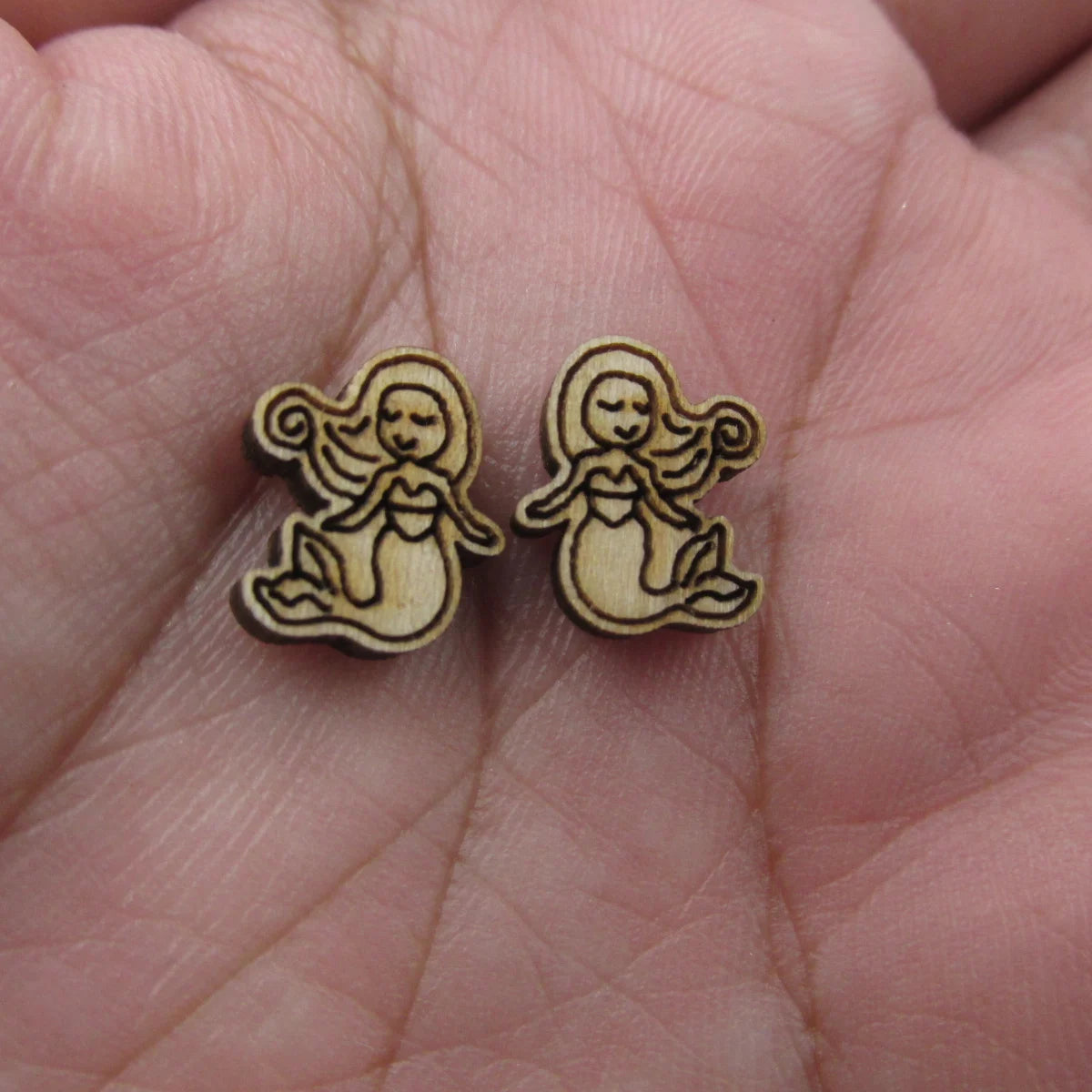 5Pair Unfinished Blank Wood Summer Mermaid Cabochon Beach Mermaid Tail Post Earrings Stud Jewerly Findings