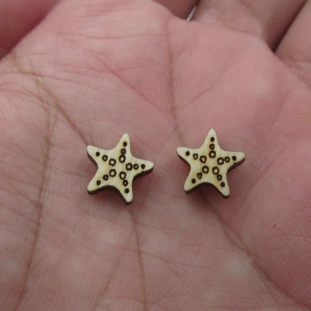 5 Pair Unfinished Blank Wooden Ocean Cabochon Sea Lion Seahorse Walrus Post Starfish Shark Stingray Wood Earrings Stud