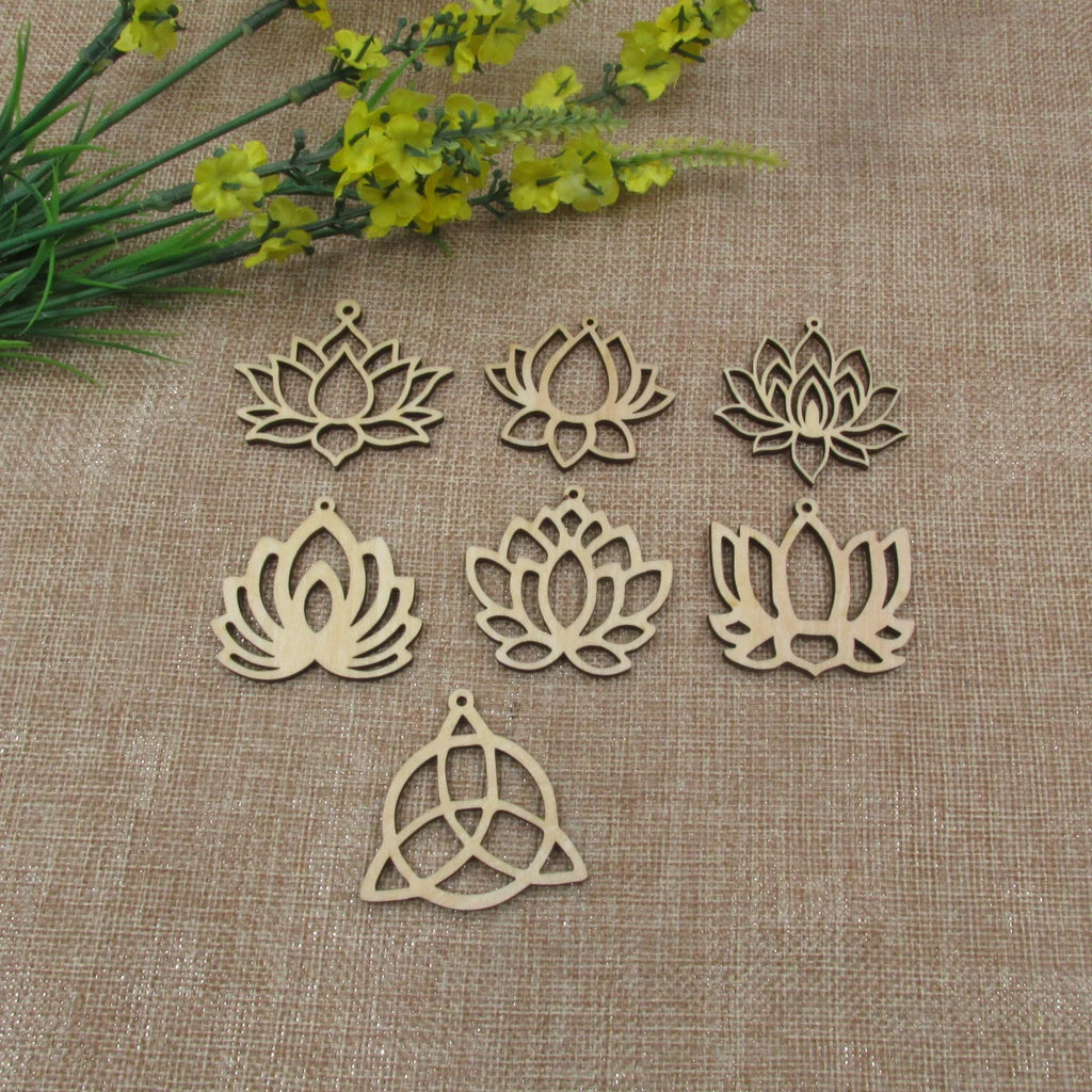 10pcs Unfinished Wooden Blanks Flower Lotus Shape Laser Cut Wood Frame For DIY Earrings Findings Jewelry
