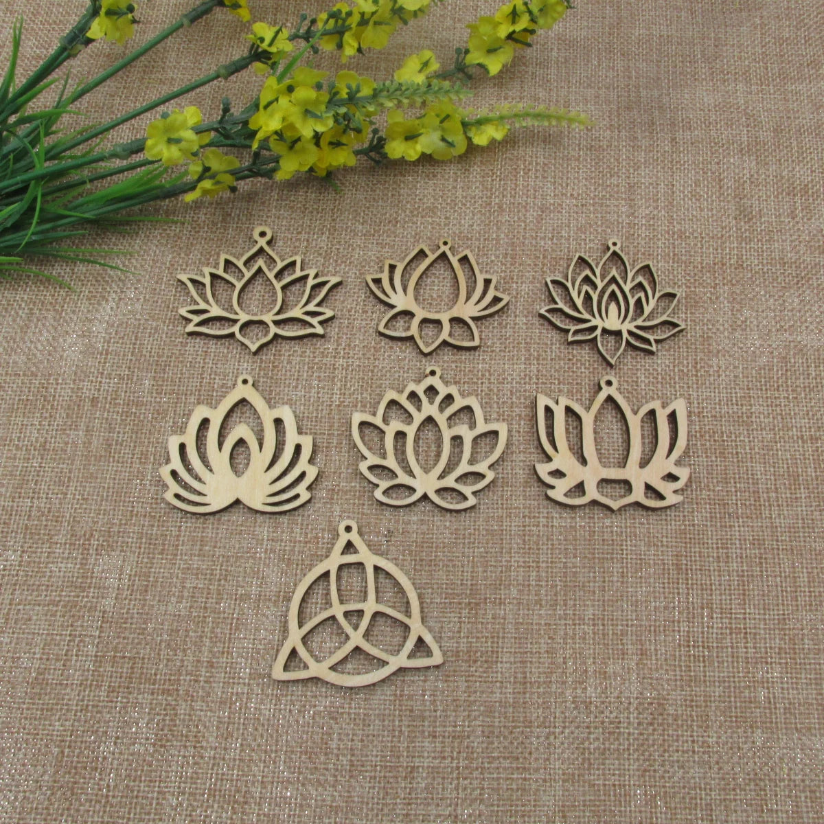 10pcs Unfinished Wooden Blanks Flower Lotus Shape Laser Cut Wood Frame For DIY Earrings Findings Jewelry