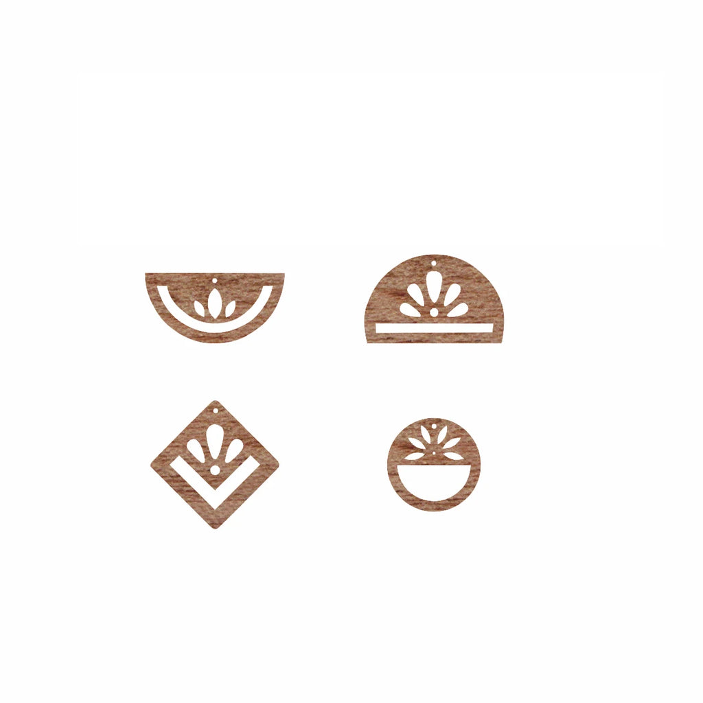 6pcs Unfinished Blank Solid Wooden  Flower Lotus Half Circle Diamond Macrame Earring Charms Pendant for Jewelry Making