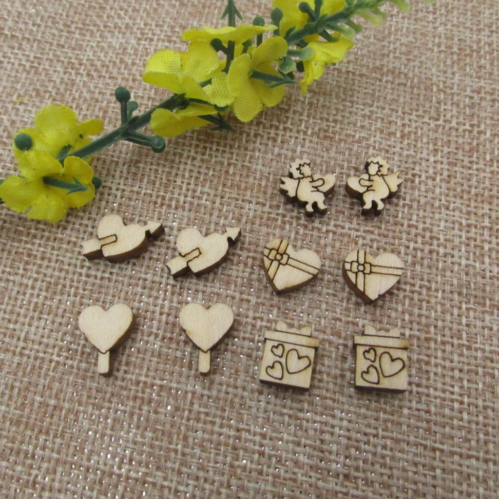 5 Pair Unfinished Blank Wooden Chocolate Heart Gift Box Cabochon Valentines Day Cupid Heart Post Sucker Wood Earrings Stud