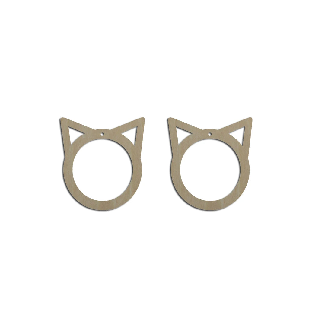 10pcs Unfinished Wood Blanks Animal Cat Head Face Hoop Shape Macrame Earring Pendant Charm For DIY Jewelry Making