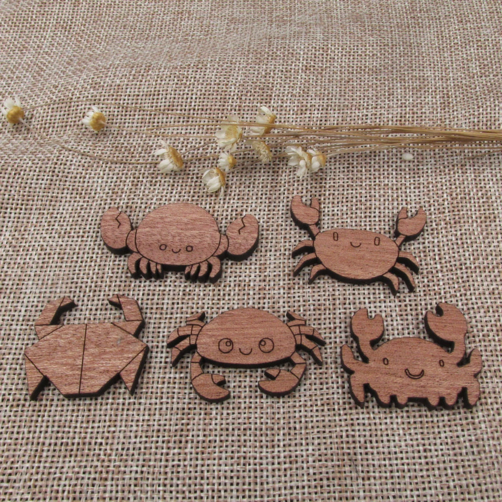 3 Pair Unfinished Under the Sea Ocean Animal Wooden Crab Shape Cutout For Brooches Pin Magnet Pendant Jewerly Diy Making