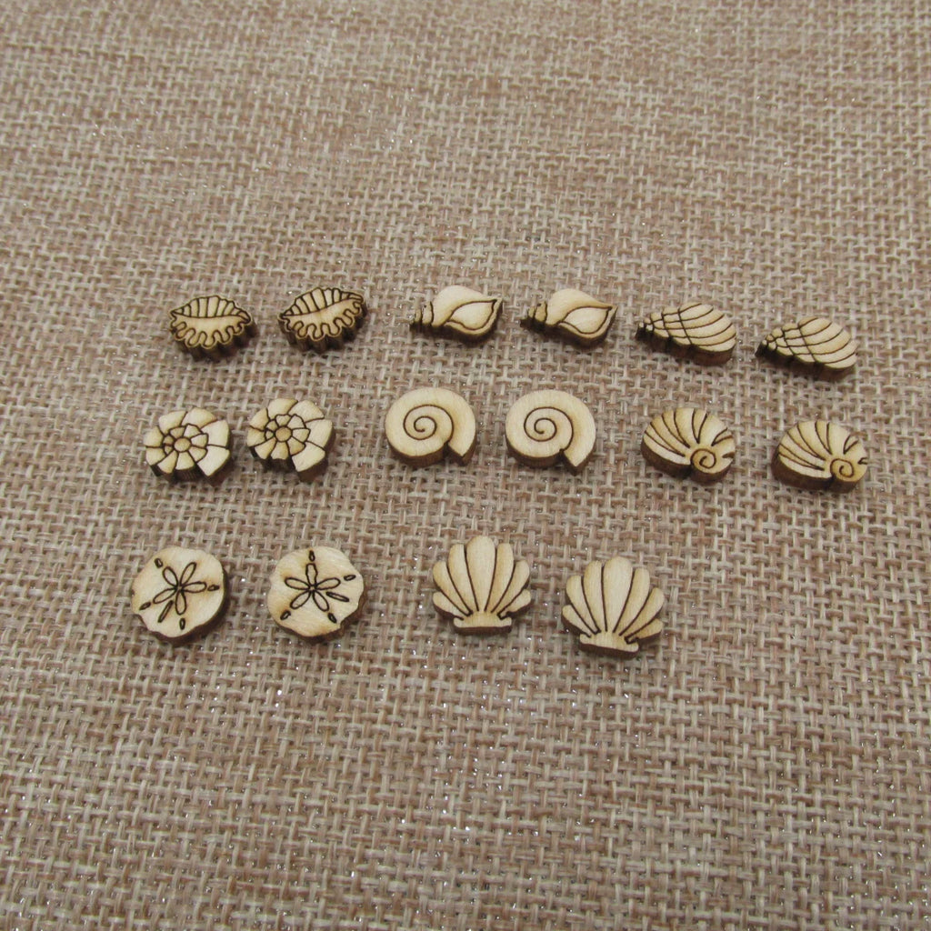 5Pair Unfinished Blank Wooden Summer Beach Seashell Round Conch Sheall Cabochon Post Sand Dollar Earrings Stud