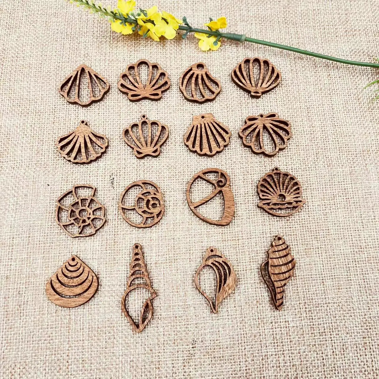 6pcs Unfinished Wooden Ocean Beach Seashell Charms Shell Earring Pendants For Jewelry Making DIY Handmade Crafte