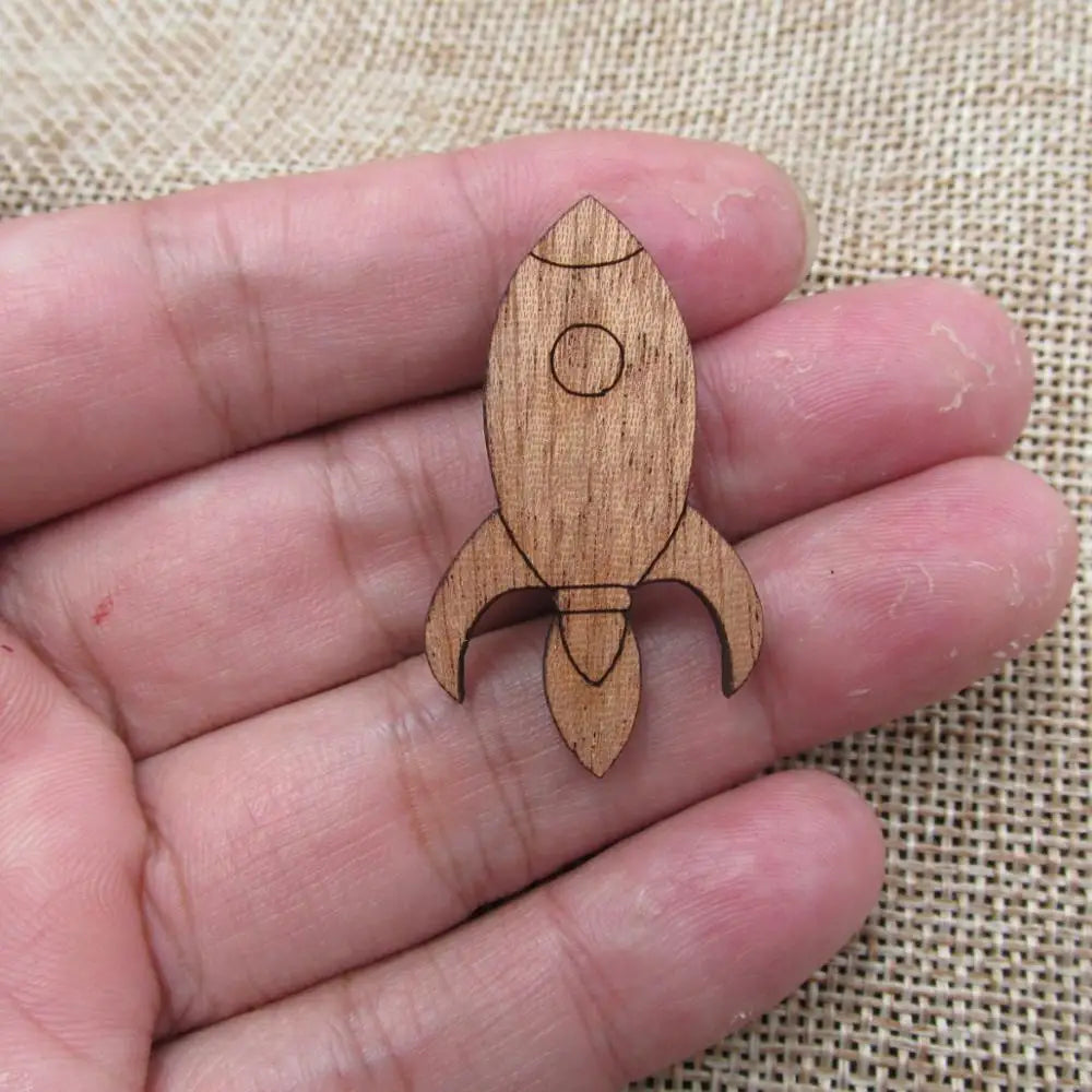 Unfinished Plane Rocket Hot Air Ballon Planet UFO Wood Shape Cutout for Pendant Pin Brooch Making Wooden DIY Craft