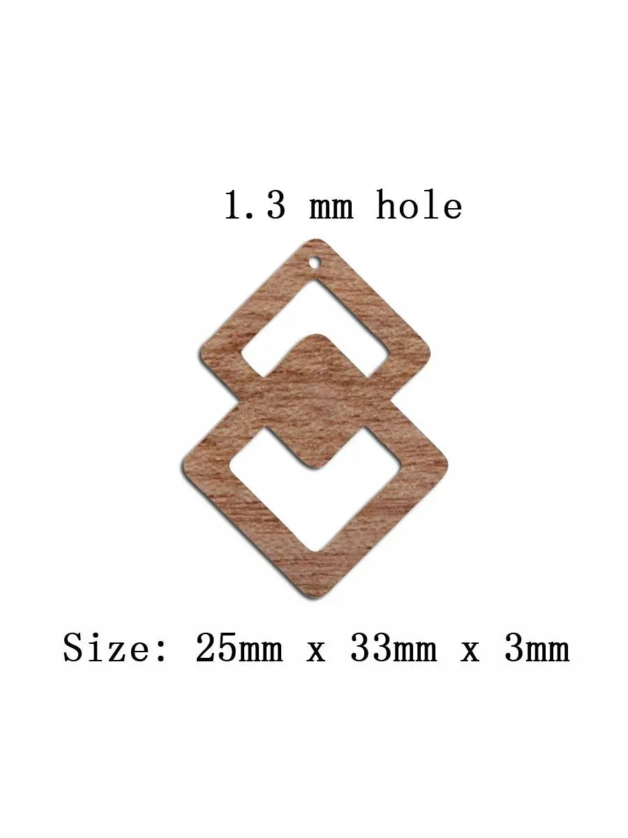 6pcs Unfinished Blank Wooden Geometric Double Squares Shape Wood Drop Earring Charms Pendant for DIY Jewelry Making