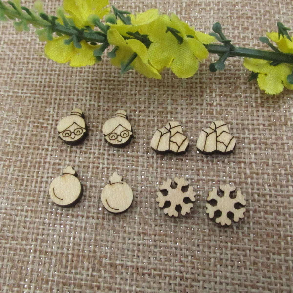 5 Pair Unfinished Blank Wooden Christmas Doll Bell Cabochon Snowflake Coal Post Mrs Claus Wood Earrings Stud Jewerly Finding