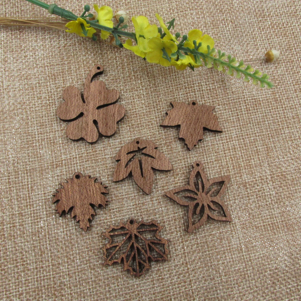 6pcs Unfinished Wood Maple Leaf Charms Lucky Four Leaves Necklace Pendant Bracelet Jewelry Making Handmade DIY Supplies