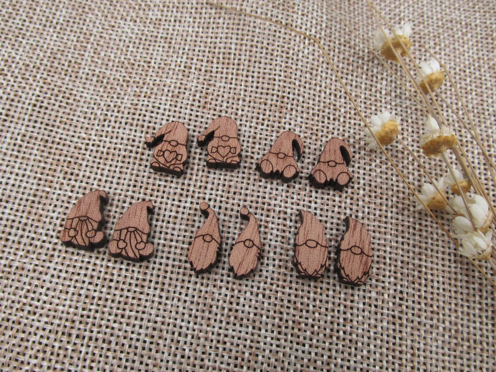 5 Pair Unfinished Blank MINI Wood Cabochon Christmas Gnomes Wooden Cutout Shapes For DIY Stud Earrings Supplies