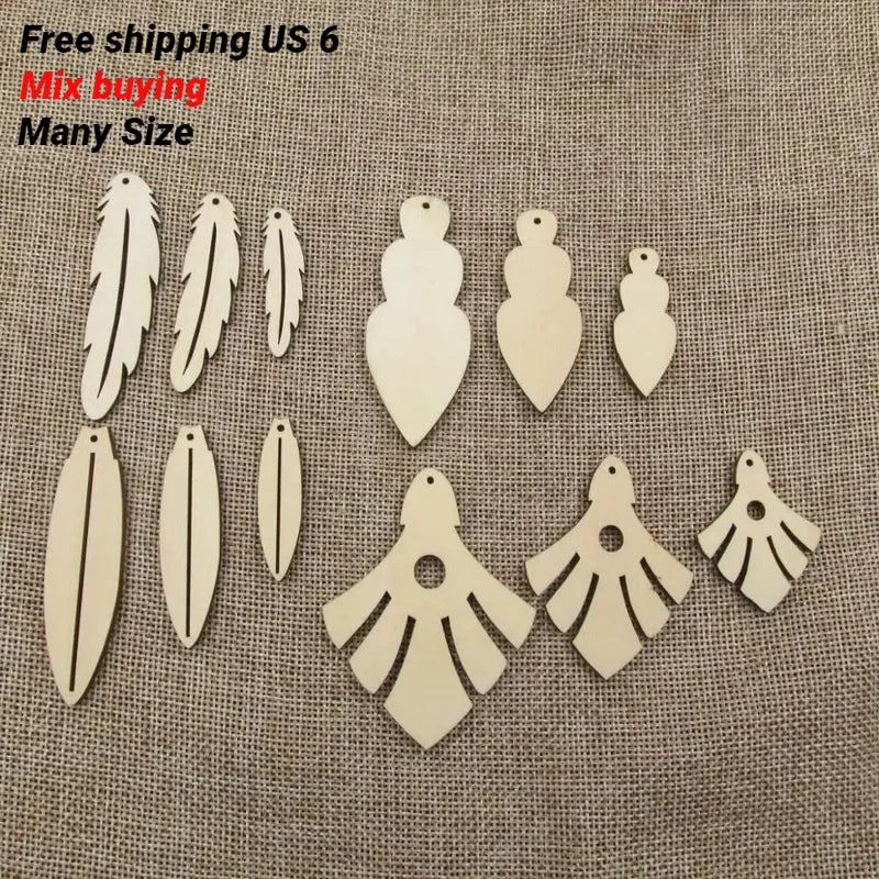 10pcs Unfinished Wooden Earrings Blanks, Feather Shape, Blank Plywood, Cut Out for Wood Project Making