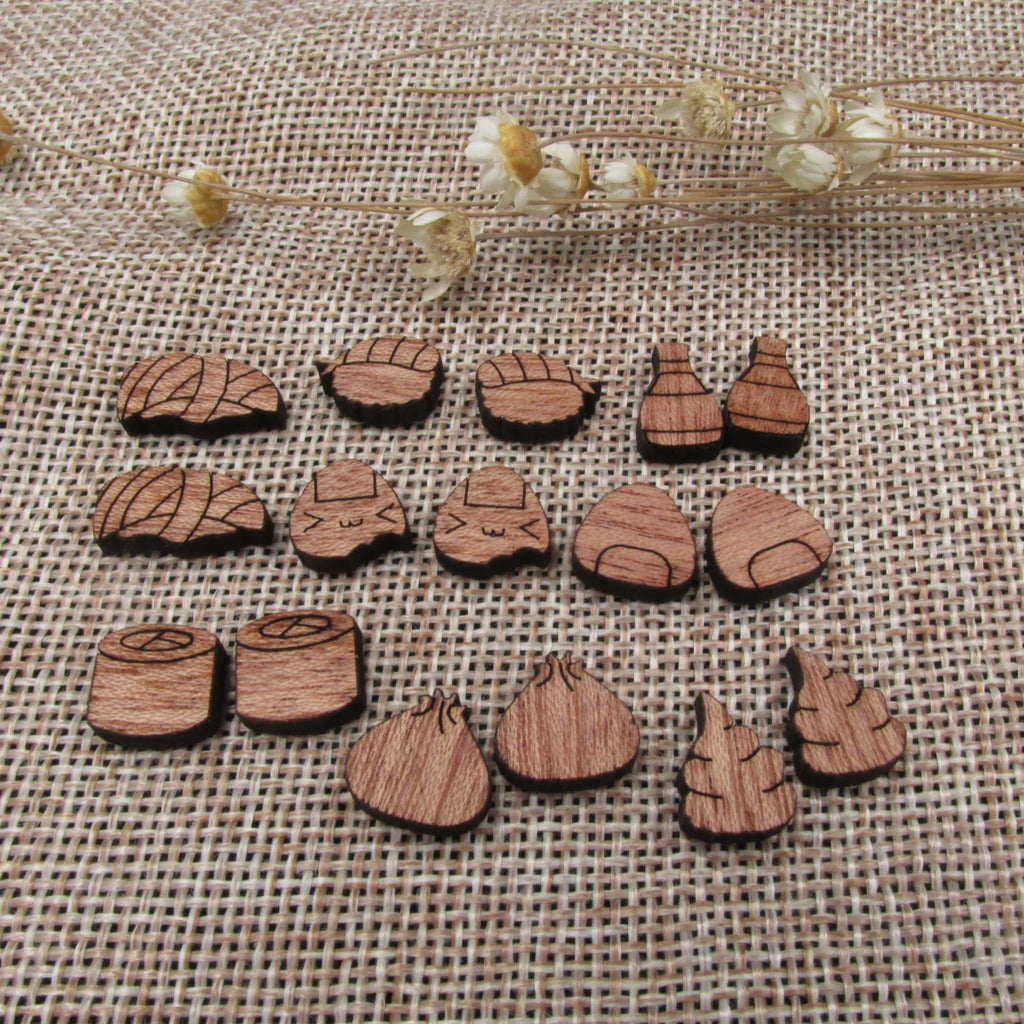 5 Pair Unfinished Blank  Food Wood Cabochon Sushi Wooden Shape Charm Pendant For DIY Jewerly Earring Suppliers