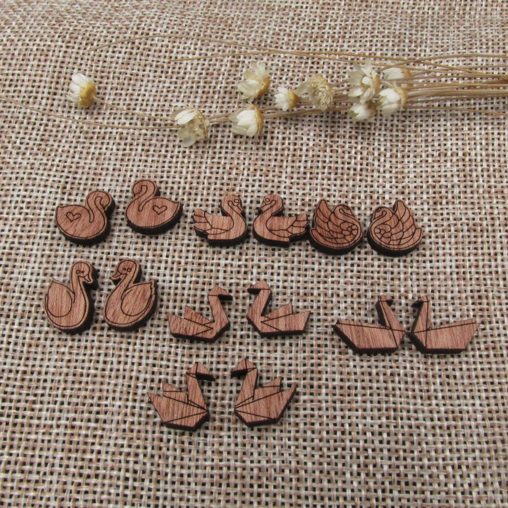5 Pair Unfinished Blank Home Farm Animal Wooden Swan Cabochon Charm Wood Shape Cutouts For DIY Craft  Earring
