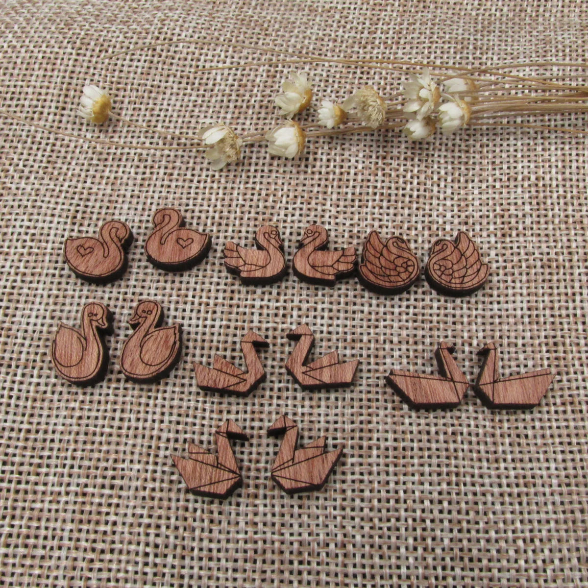 5 Pair Unfinished Blank Home Farm Animal Wooden Swan Cabochon Charm Wood Shape Cutouts For DIY Craft  Earring