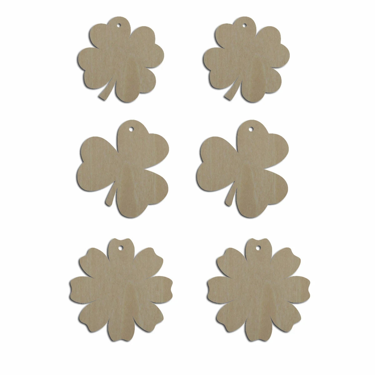 10pcs  Unfinished Wooden Blank Lucky Four Leaf Shamrock Clover Cutout Groovy Daisy Flower Shape For Jewelry Making