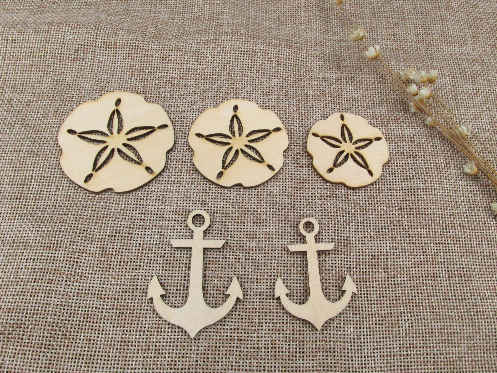 Unfinished Wooden Earrings Pendants Blank Ocean Sand Dollar and Anchor Shape Cutout Jewelry Making DIY Ear ring Findings